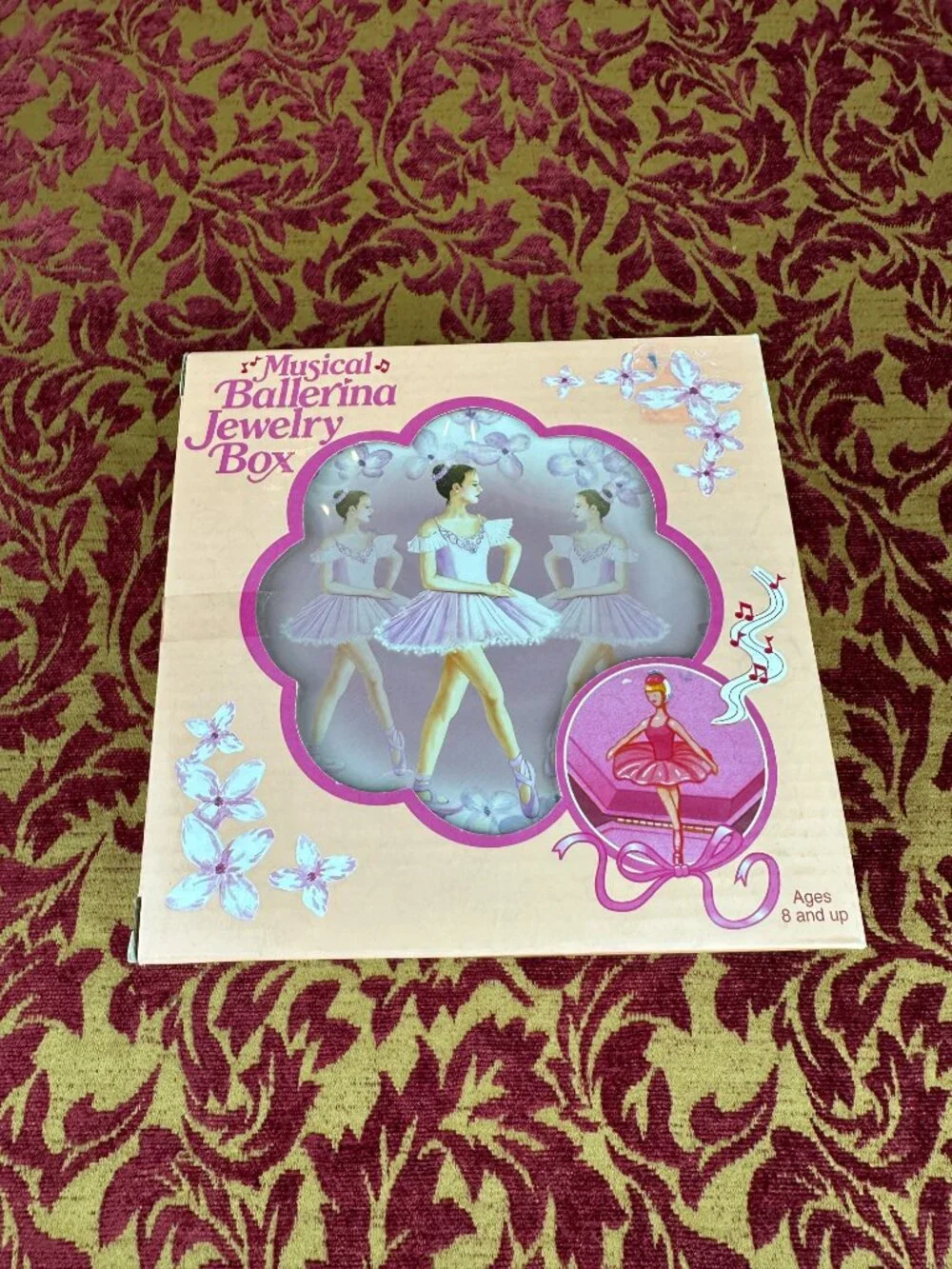 Y2k Schylling Musical Ballerina Jewelry Box Floral Octagon NIB
